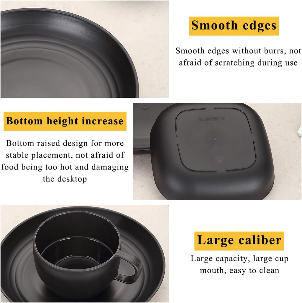 Campingbesteck, ReaNea Camping Teller und Schüsseln Set mit Kaffeetasse, Reisebesteck Set mit Löffel, Gabel, Messer für Zuhause, am Pool, im Freien, Picknick, Camp