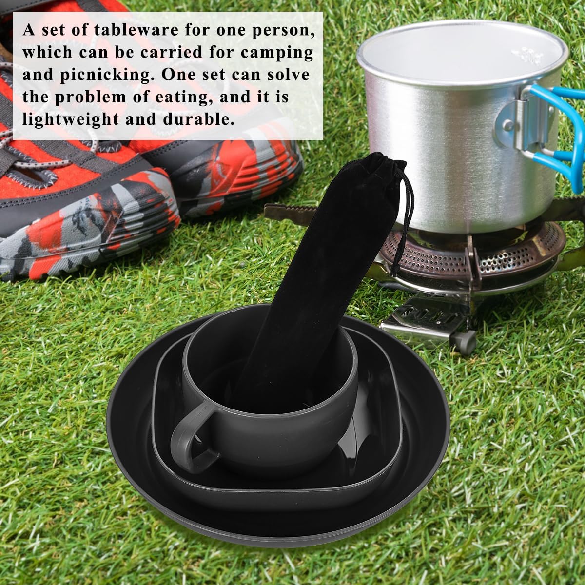 Campingbesteck, ReaNea Camping Teller und Schüsseln Set mit Kaffeetasse, Reisebesteck Set mit Löffel, Gabel, Messer für Zuhause, am Pool, im Freien, Picknick, Camp