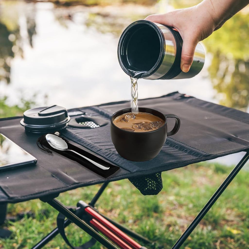 Campingbesteck, ReaNea Camping Teller und Schüsseln Set mit Kaffeetasse, Reisebesteck Set mit Löffel, Gabel, Messer für Zuhause, am Pool, im Freien, Picknick, Camp